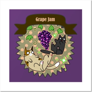 Grape Jam - Cute Cats and Grapes Canning Label Posters and Art